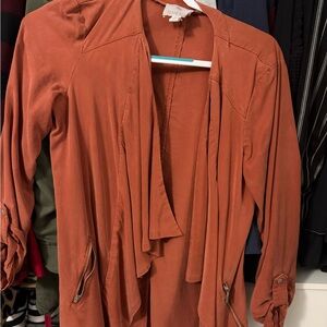 Rust Orange Drape Jacket with Zipper Details